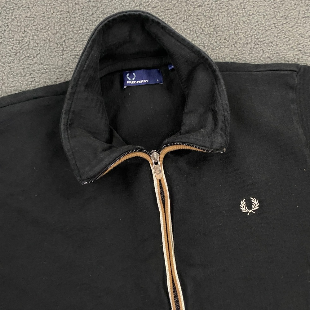 Fred Perry Jacket Mens Large Black Full Zip Cotton Logo Track Sweatshirt